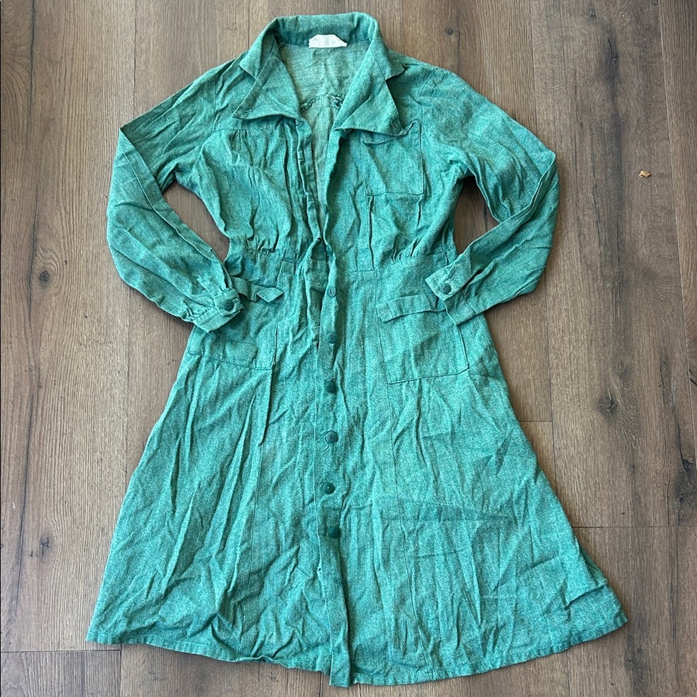 Girl Scouts Vintage Button-Front Green Shirt Dress !! Small